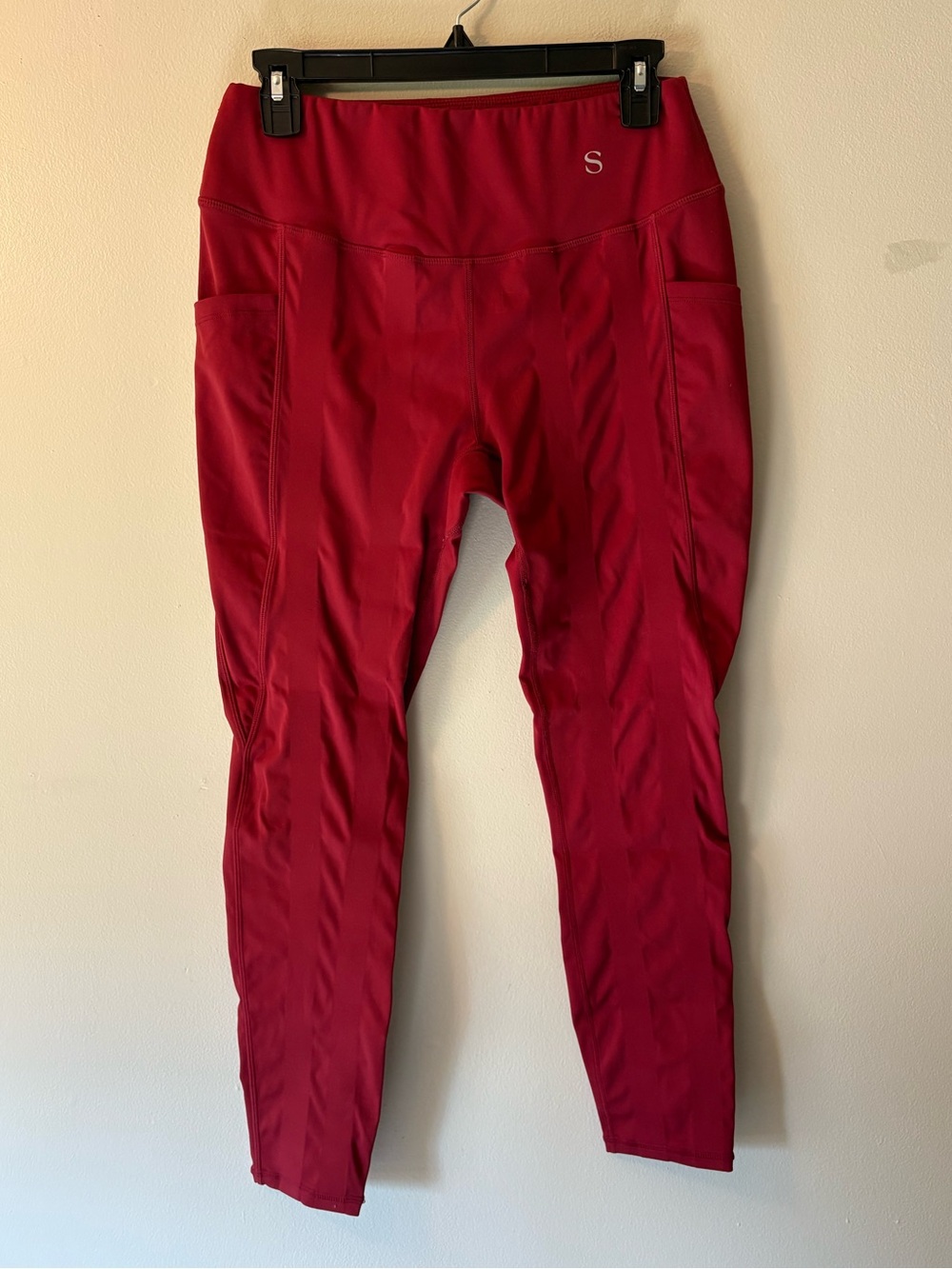 SKINNIFY High Waisted Red Resistance Band Leggings, Size Large Women’s